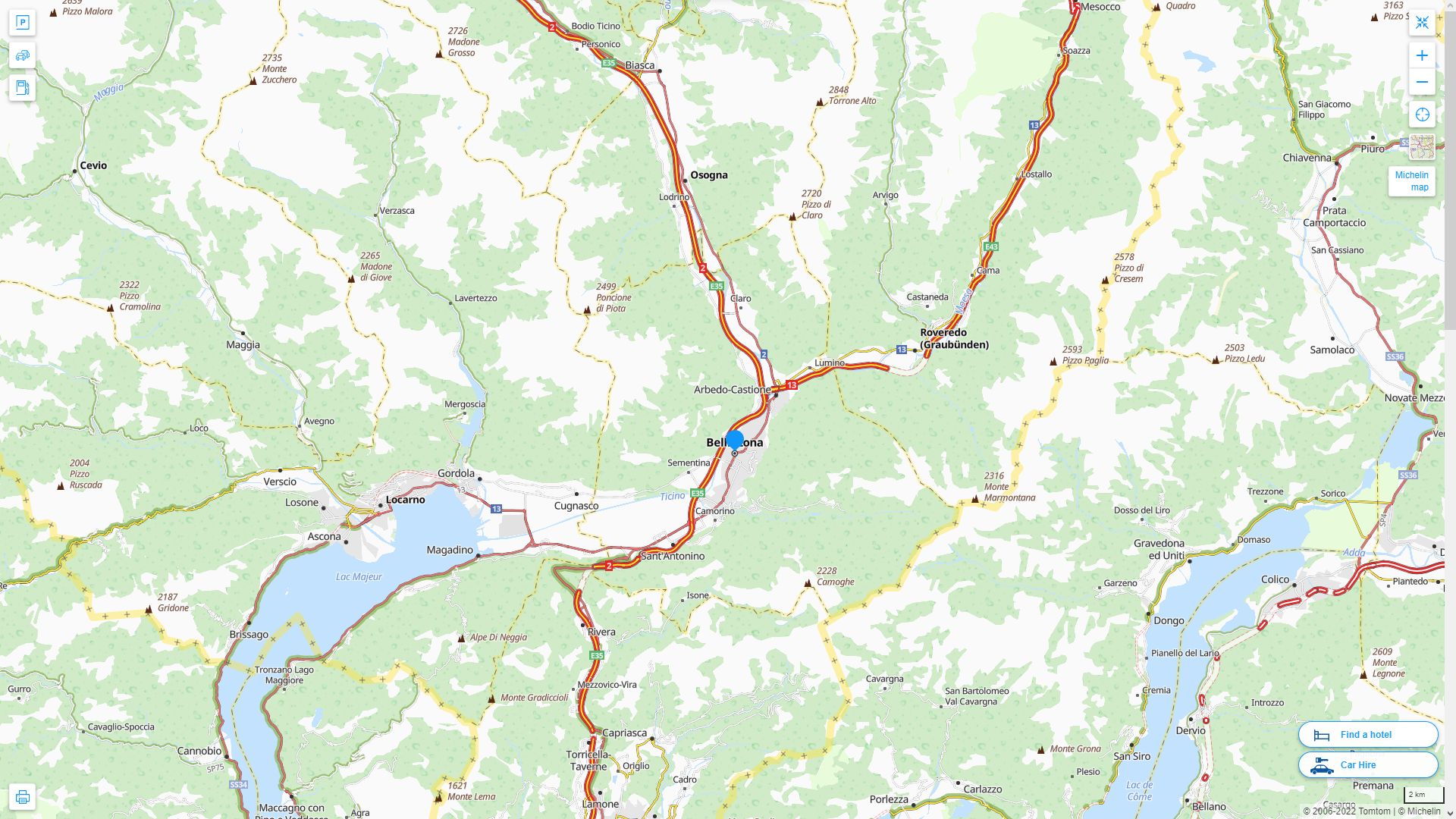Bellinzona Suisse Autoroute et carte routiere